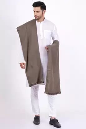 Vrinde Wool Solid Men Shawl  (Grey)