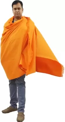 Vrinde Wool Solid Men Shawl  (Orange)