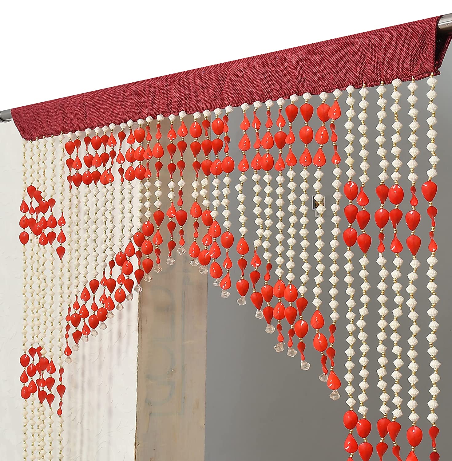 AFSN Polyvinyl Chloride Fancy Sparkling Striped Beads String Door Curtain for Room Divider, Pooja Room, Mandir I MAROON-RED