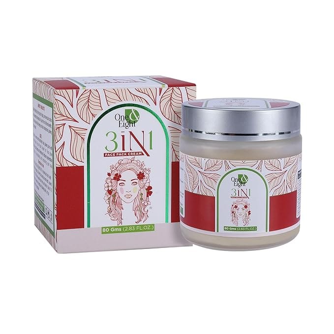 One & Eight 3 in 1 Face Pack Cream for Glowing Skin| Helps in Acne, Dark Spots & Blemishes| Reduces Pigmentation| Helps in Nourishing & Hydrating Skin| Skin Brightening & Improves Skin Tone