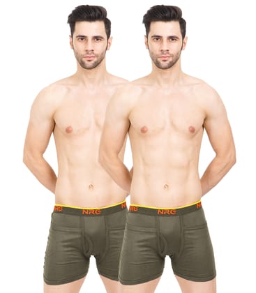NRG Mens Cotton Assorted Colour Rib Pocket Trunks ( Pack of 2 Dark Green - Dark Green ) G14
