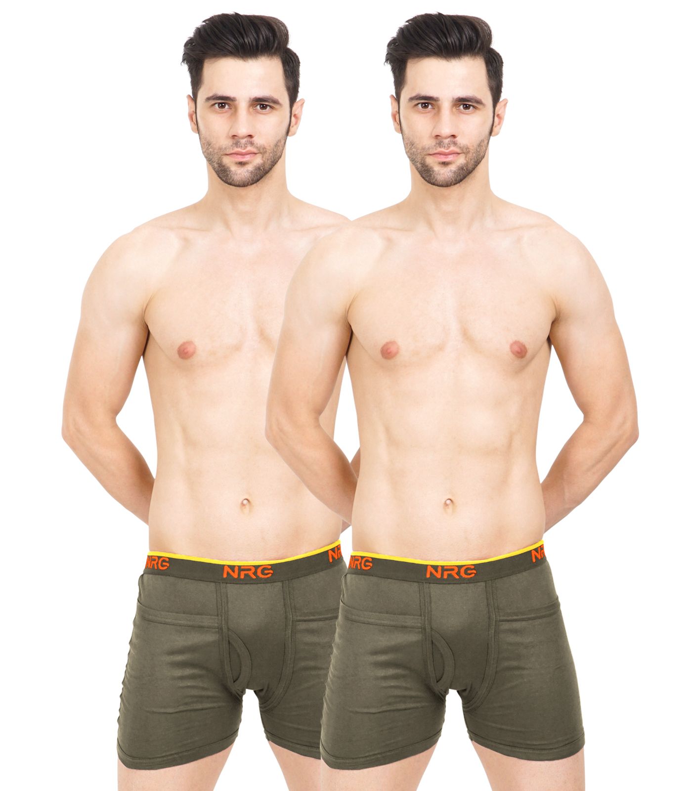 NRG Mens Cotton Assorted Colour Rib Pocket Trunks ( Pack of 2 Dark Green - Dark Green ) G14