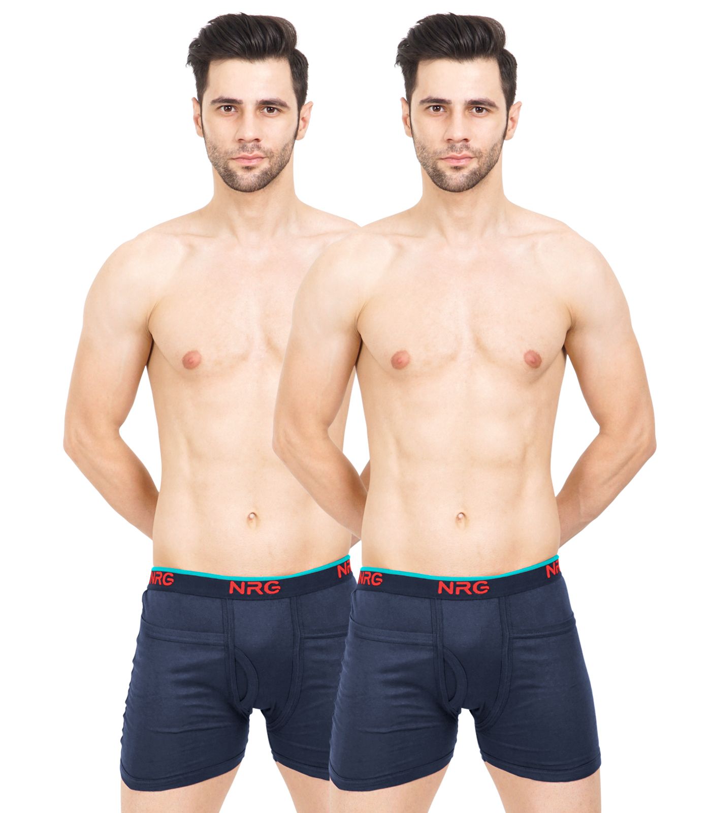 NRG Mens Cotton Assorted Colour Rib Pocket Trunks ( Pack of 2 Navy Blue - Navy Blue ) G14