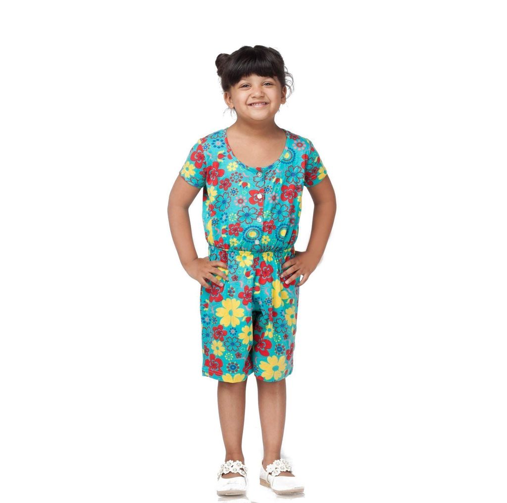PROTEENS Allover Floral Printed Girls Short Sleeves Jumpsuit