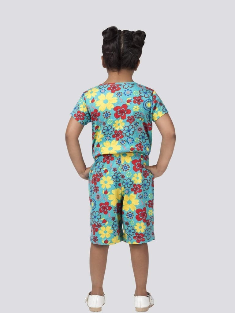 PROTEENS Allover Floral Printed Girls Short Sleeves Jumpsuit