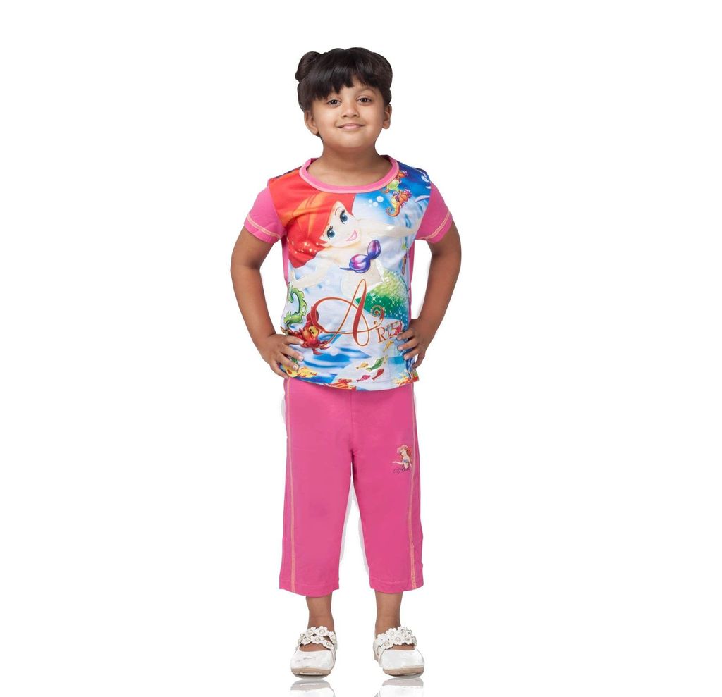 PROTEENS Mermaid Printed Half Sleeves Round Neck Girls Night Suit