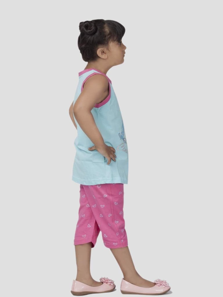 PROTEENS Cindrella Printed Sleeveless Round Neck Girls Night Suit