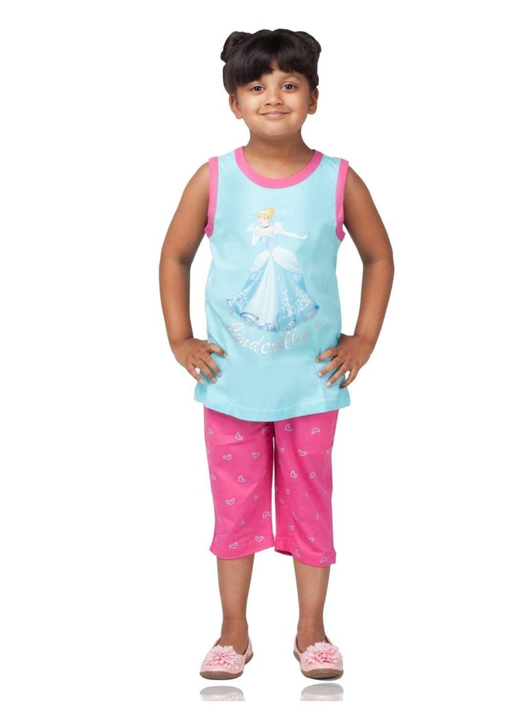PROTEENS Cindrella Printed Sleeveless Round Neck Girls Night Suit