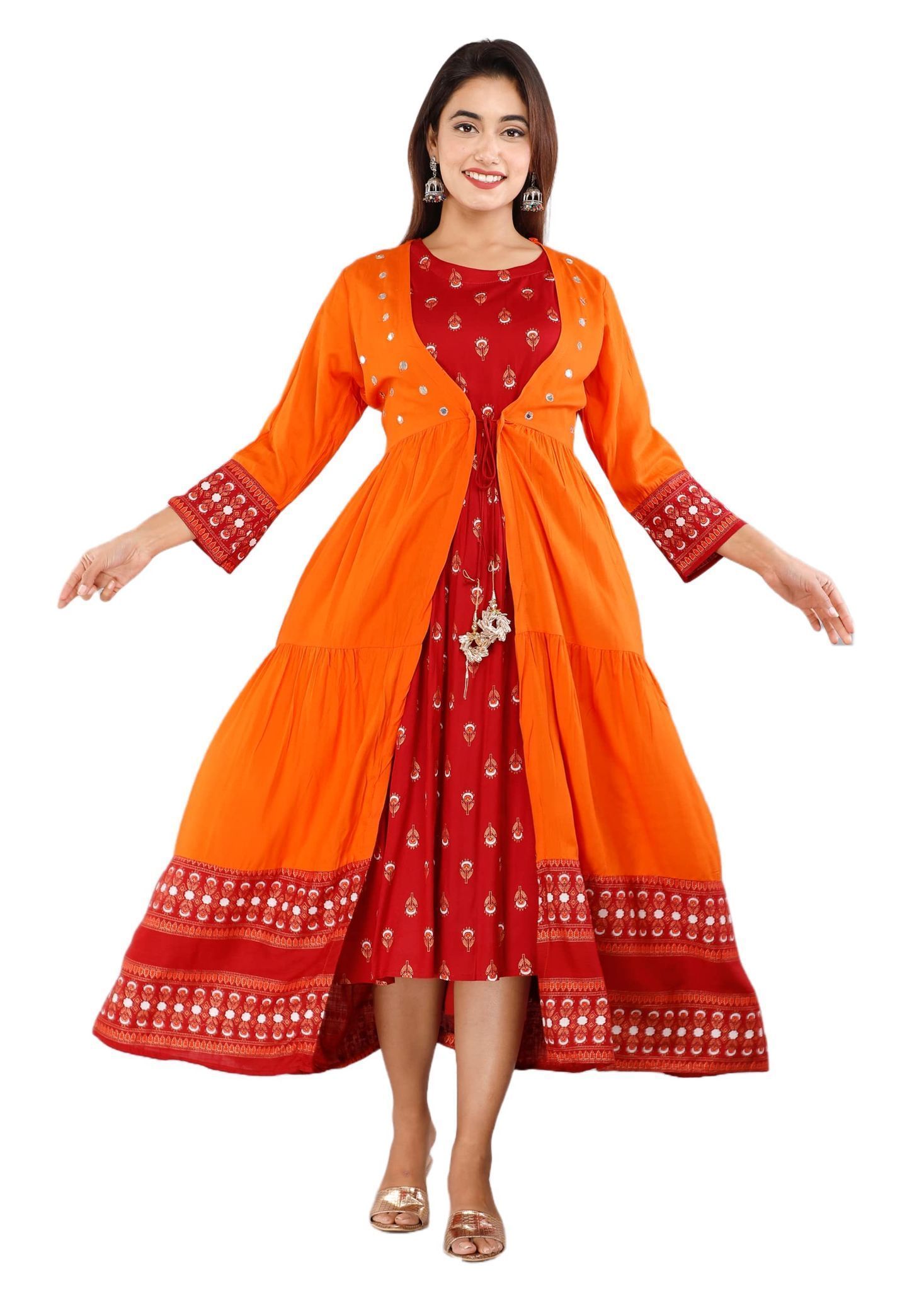 MIAPPI Women's Printed Rayon Kurta & Waistcoat Set