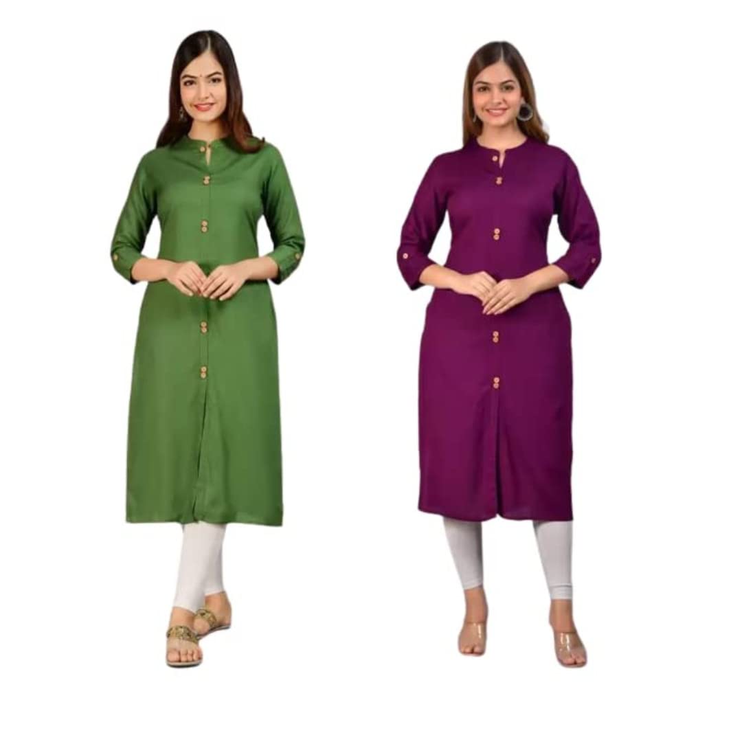 MIAPPI Women Solid Viscose Rayon Straight Kurta (D1-P)