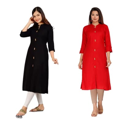 MIAPPI Women Solid Viscose Rayon Straight Kurta (B1-P)