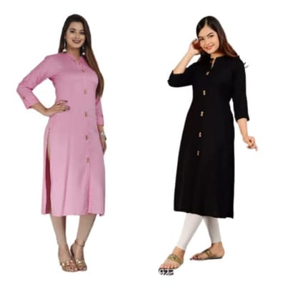 MIAPPI Women Solid Viscose Rayon Straight Kurta (A1-P)