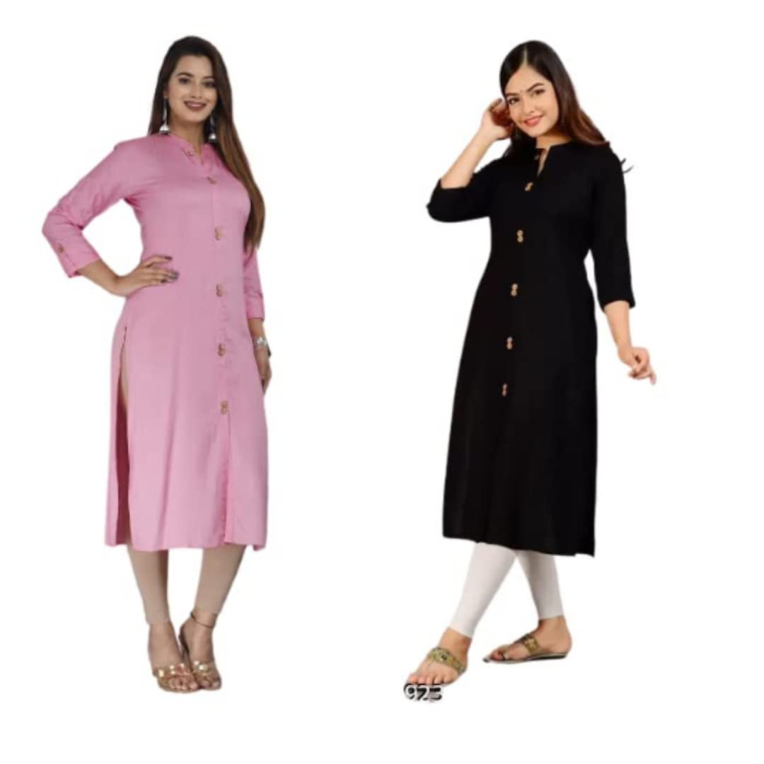 MIAPPI Women Solid Viscose Rayon Straight Kurta (A1-P)