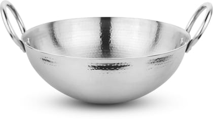 Prabha Stainless Steel Hammered Kadhai New Heavy Gauge, Strong Material, Hammered Finish, Heat Dispersion Surface, 320mm, 5.8L, Compatible with Induction & Gas Stove