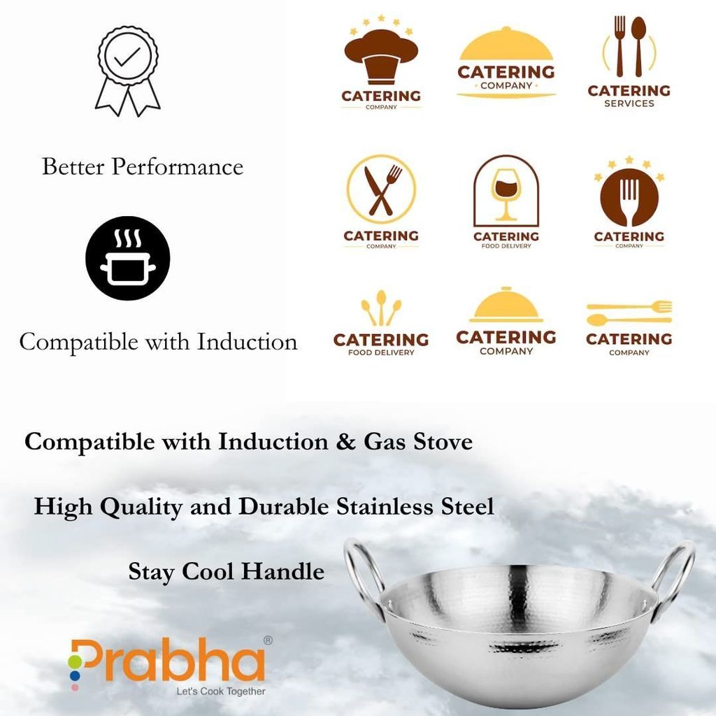 Prabha Stainless Steel New Heavy Gauge Hammered Finish Advanced Heat Dispersion, 0.5 L, Size 145MM, Compatible with Induction & Gas Stove