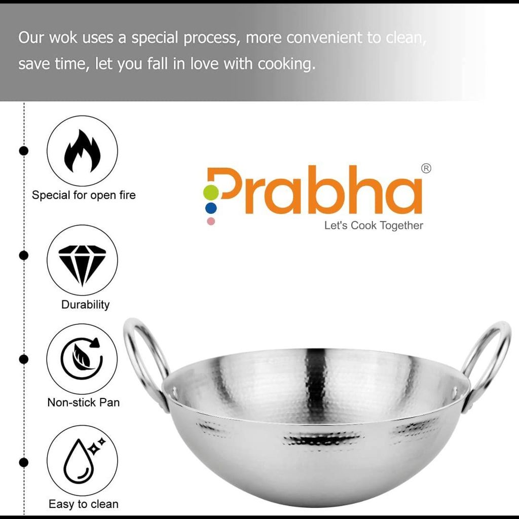 Prabha Stainless Steel New Heavy Gauge Hammered Finish Advanced Heat Dispersion, 0.5 L, Size 145MM, Compatible with Induction & Gas Stove