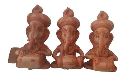 BAPCL 6 Inch Terracotta Lord Ganesh Musics Set (Set of 3)