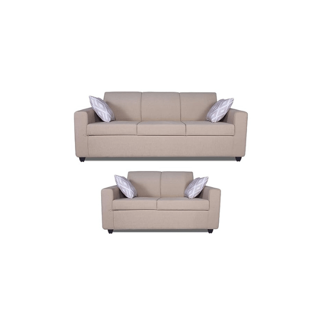 Five Seater 3+2 Sofa Set (Wood & Fabric, Beige)