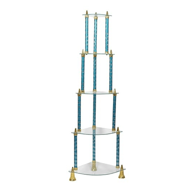 Corner Table Toughened Glass Side Table  (Finish Color - Blue,