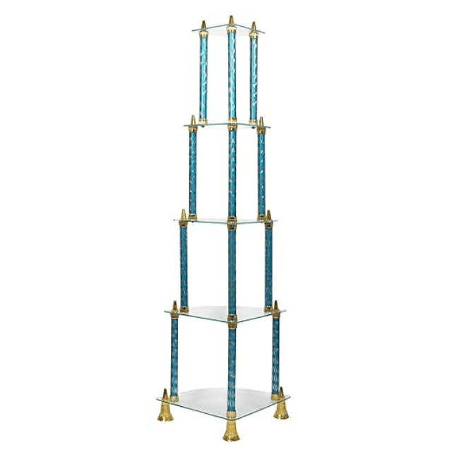 Corner Table Toughened Glass Side Table  (Finish Color - Blue,