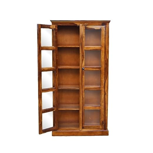 Furniture Sheesham Wood Wooden Crockery Cabinet with Glass Door | Wooden Showcase Almirah | Book Shelf Crockery Unit for Home & Kitchen Living Room