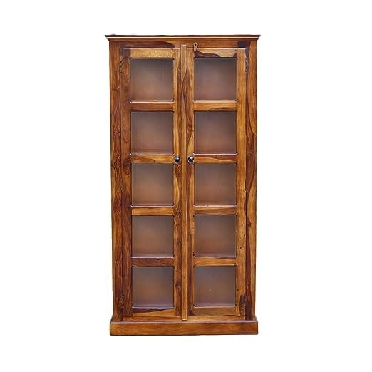 Furniture Sheesham Wood Wooden Crockery Cabinet with Glass Door | Wooden Showcase Almirah | Book Shelf Crockery Unit for Home & Kitchen Living Room