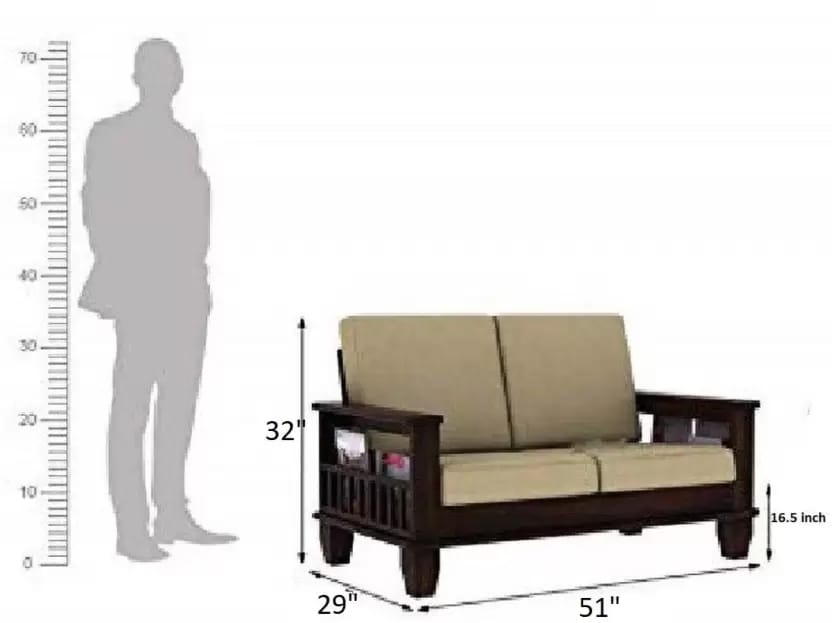 Furniture Solid Wooden Fabric Two Seater Sofa Set With Cushions For Living Room / Cushion- Grey Fabric 2 Seater Sofa