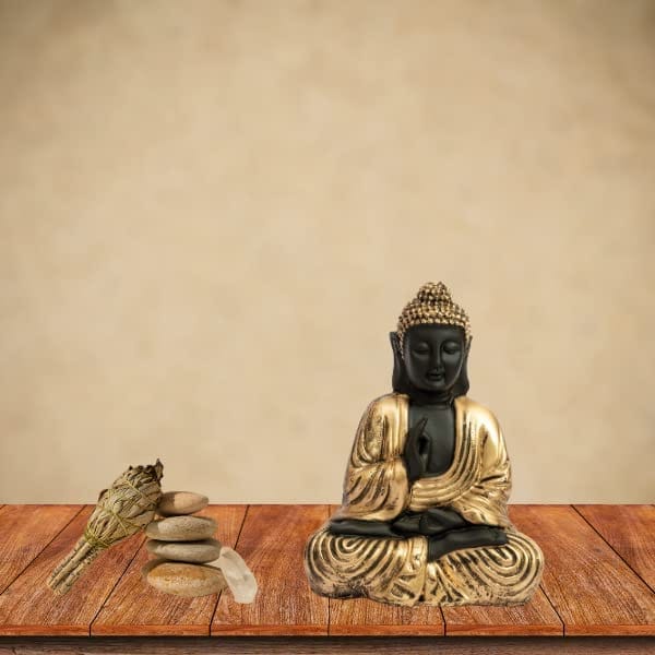 Aaradhak Golden Work Buddha Statue - Black Resin Material - 5 Inches - Symbol of Serenity and Enlightenment (Pack of 1)