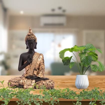 Aaradhak Buddha Statue in Meditation Pose - Resin Material, Black & Golden Color - Symbol of Serenity and Spiritual Awakening (Pack of 1)