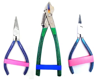 PILERMAN Silk Thread Jewellery Making Pliers Combo Long Nose, Round Nose and Side Cutter Pliers - Pack of 3 Pieces (JK-3 MS-Blue)