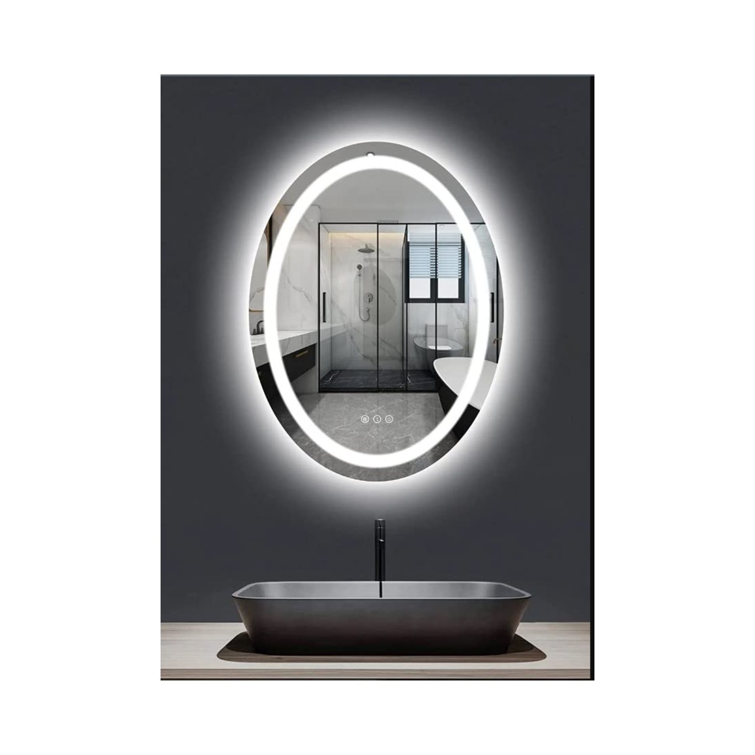  LED Lighted Oval Bathroom Mirror with Touch Button - Wall Mounted Vanity Mirror with Dimmable Light - Anti-Fog Function - Horizontal/Vertical Installation