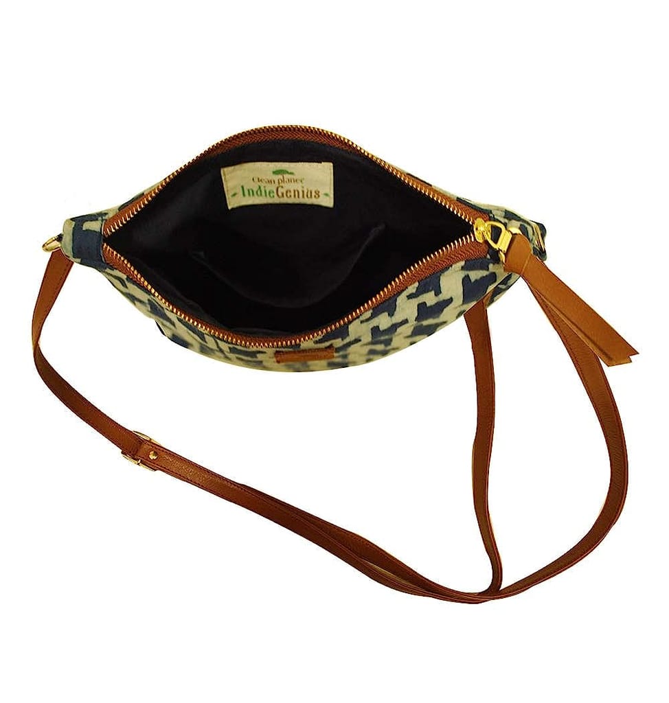 Clean Planet Women's Sling Bag (Blue) Indigo Block Printed