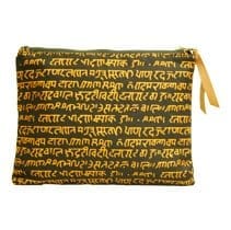 Clean Planet Eco-Friendly Handmade Reusable Washable Multipurpose Soft Cotton Yellow Color Mantra Printed Pouch with Zip for Women and Girls