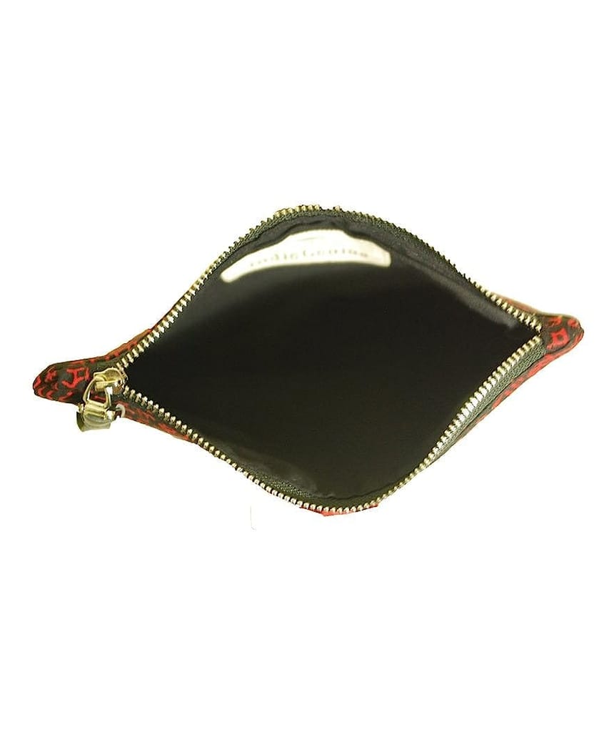 Clean Planet Eco-Friendly Handmade Reusable Washable Multipurpose Soft Red Color Mantra Printed Pouch with Zip for Women and Girls - 15.5 x 21 cm