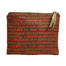 Clean Planet Eco-Friendly Handmade Reusable Washable Multipurpose Soft Red Color Mantra Printed Pouch with Zip for Women and Girls - 15.5 x 21 cm