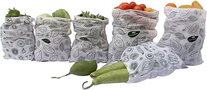 Clean Planet Cotton Vegetable Storage Fridge Bags Eco-Friendly, Non-Toxic, Washable, Reusable - Set of 6 (2 Large - 13"x15",4 Regular - 10"x12")
