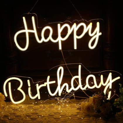 Happy Birthday (18x24 inches) Neon Sign/Lights Neon LED Light, Decorative Light for Room, Bedroom, Party and Bar (Warm White)
