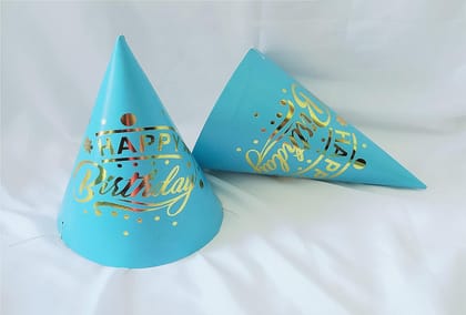 HAPPY BIRTHDAY CAP, BIRTHDAY PARTY HAT FOR KIDS , CHILDREN CONE, SKY BLUE ( PACK OF 10)