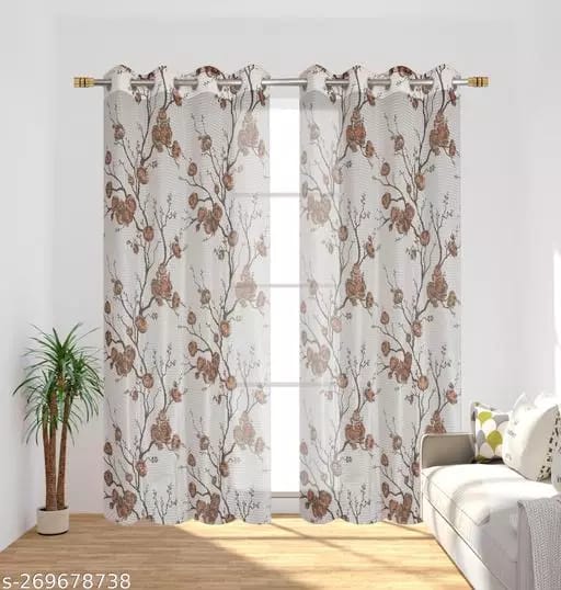 Attractive Floral Tissue Net Window Curtains (size 4ft X 5ft) for Bedroom Living Room and Office- Pack of 2 - Flowers | Buy online on ZillyBuy