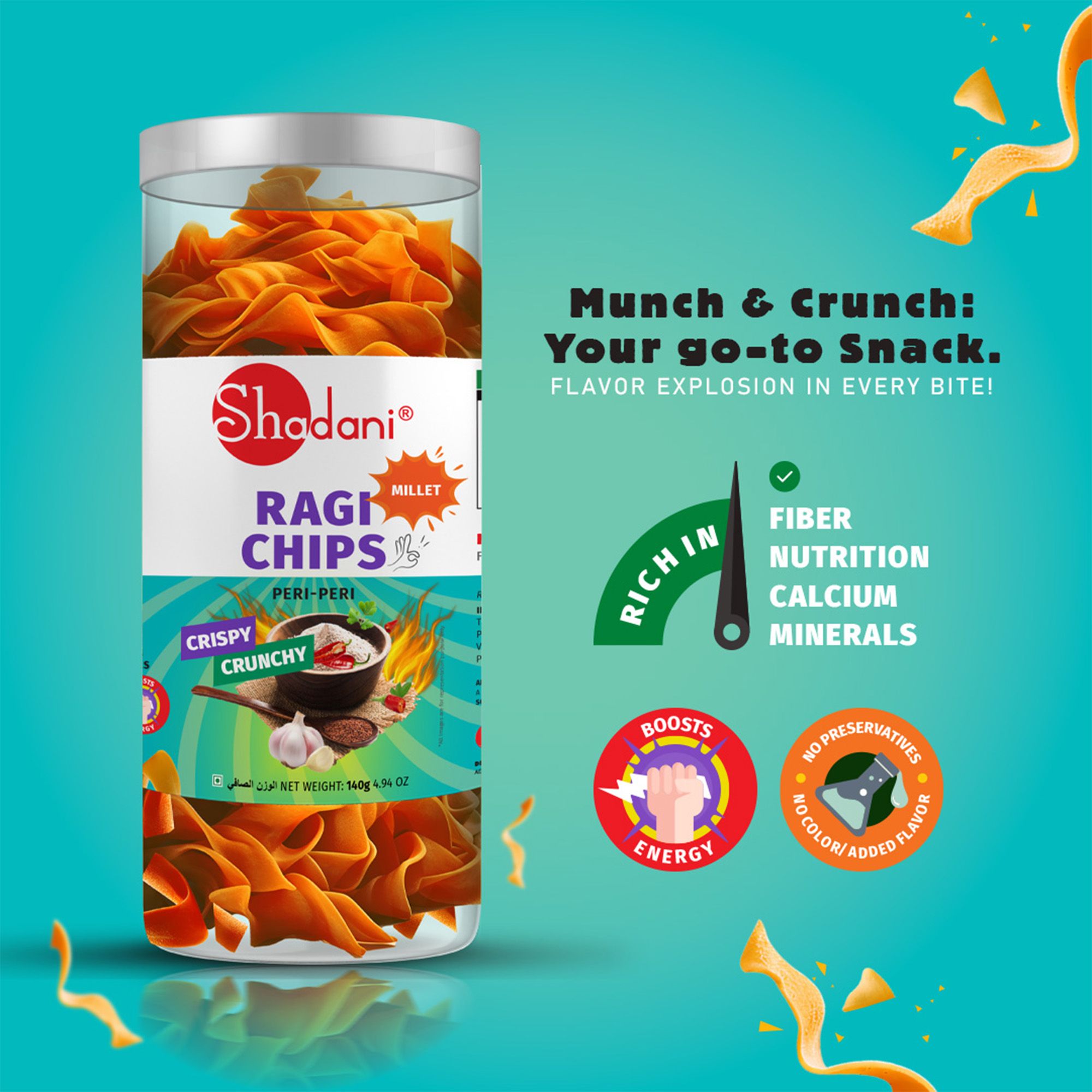 Shadani Ragi Chips (Peri-Peri) 140g