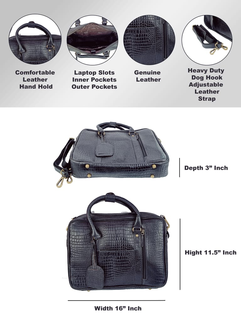 FHS Genuine Leather Laptop/Macbook Bag for Men with Shoulder Strap Green Colour