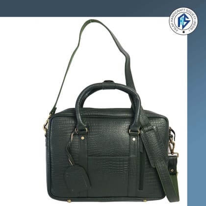 FHS Genuine Leather Laptop/Macbook Bag for Men with Shoulder Strap Green Colour
