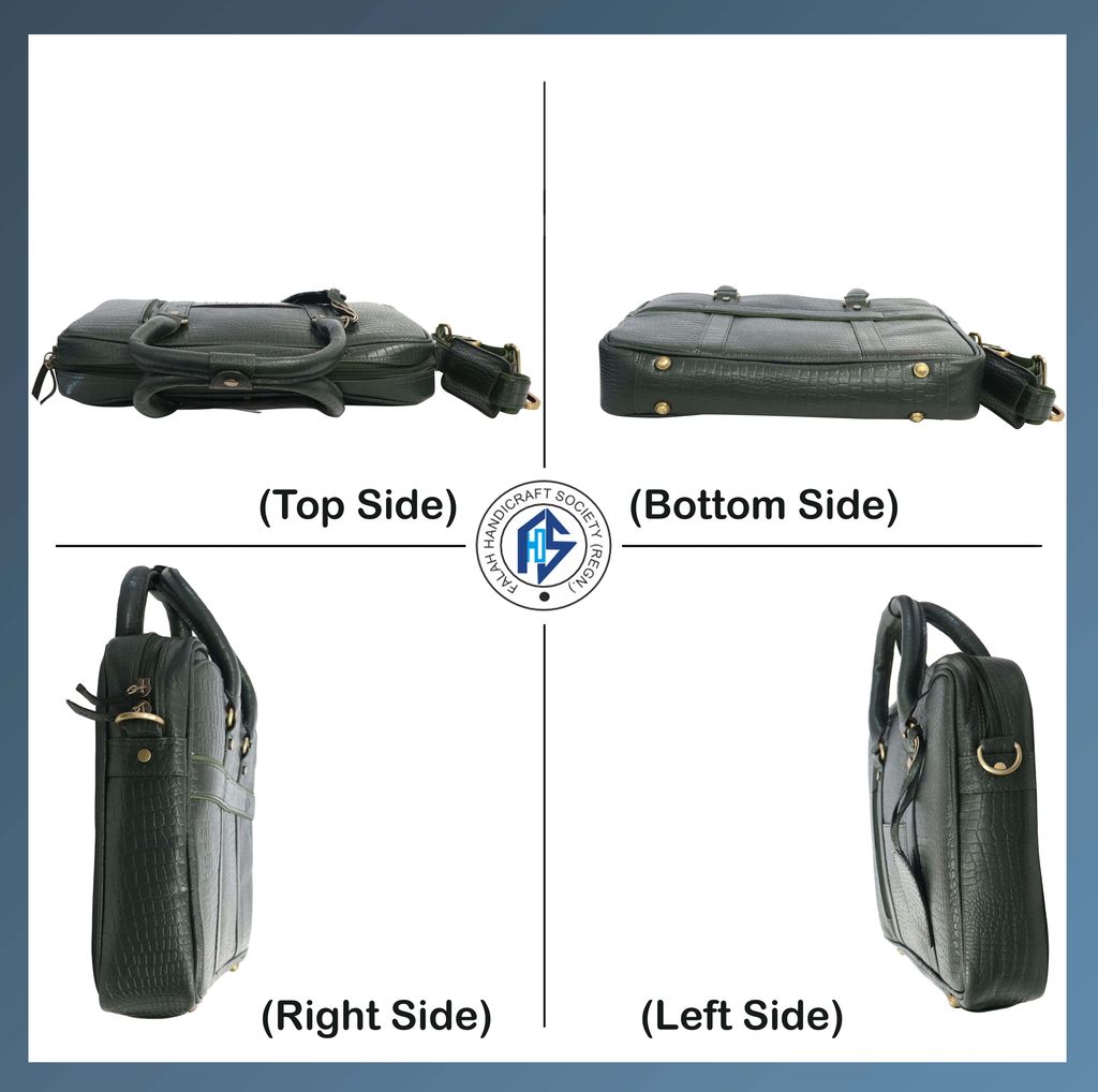 FHS Genuine Leather Laptop/Macbook Bag for Men with Shoulder Strap Green Colour