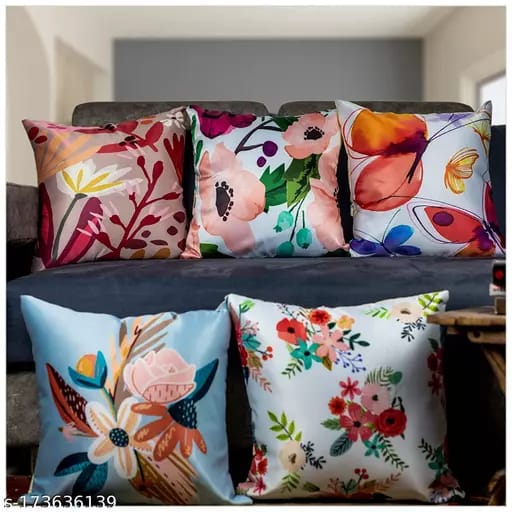 Microfiber Satin 250TC Blossom Flower Cushion Covers , Multicolour, Set of 5 (16X16 Inches, Blossom) - Flowers | Buy online on ZillyBuy