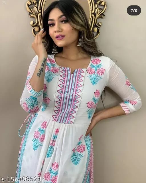 Shop White Cotton Hand Block Printed Knee Length Kurti After Six Wear  Online at Best Price | Cbazaar