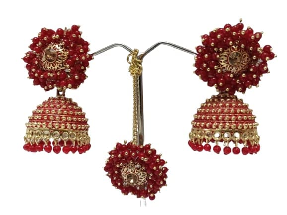 Red Stone Studded Bridal Jhumka Earrings | ER 2002 - Online Shopping
