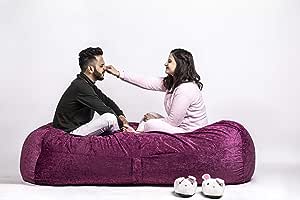ink craft Plush Perfection 6ft Velvet Jumboo Size Bean Bag Chair Cover, No Shredded Foam, Ideal for Office, Home, and Bedroom in Royal Purple Comfort