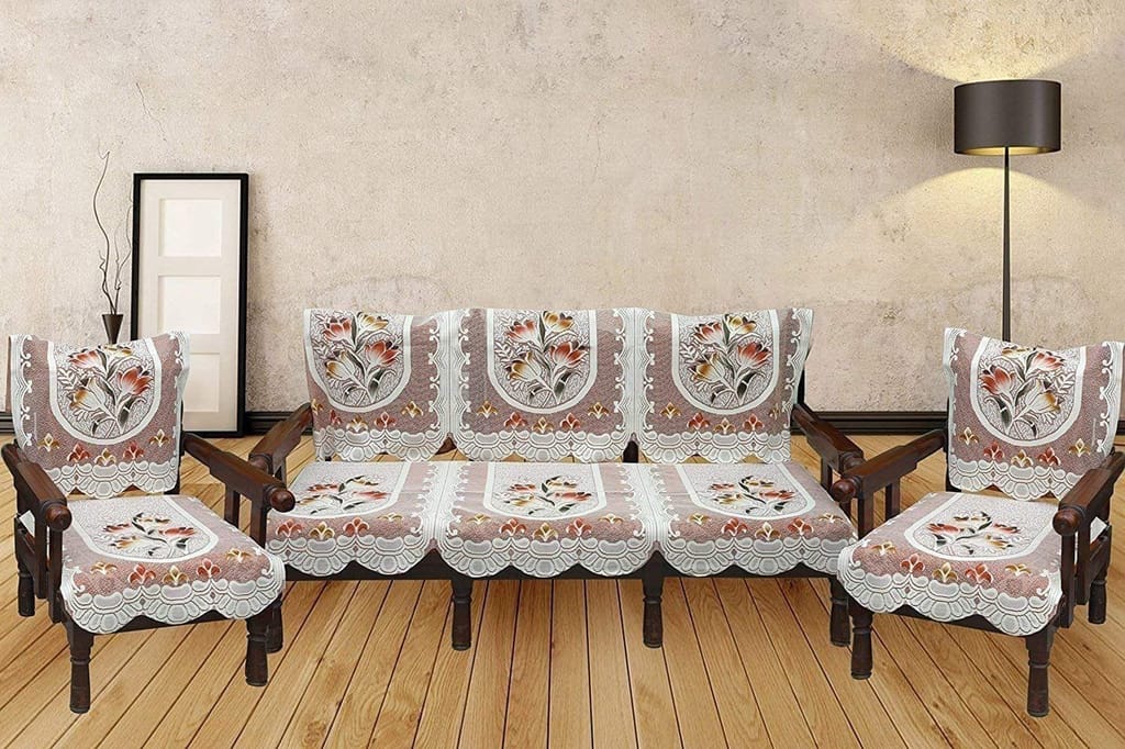 G-Trading Hub Beautifully Designed 5 Seater Sofa Cover Set Net Fabric Sofa Cover for Living Room