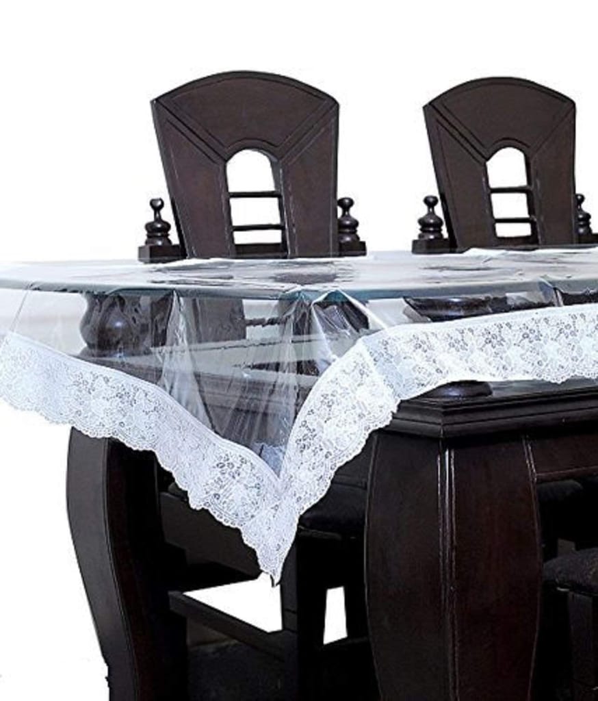 G-Trading Hub Luxurious Design Modern 6 Seater Transparent Table Cover with Silver Lace Suitable for Protecting Table from Scratches,Dirt, Fingertips, (Size 60 X 90 Inches),Silver
