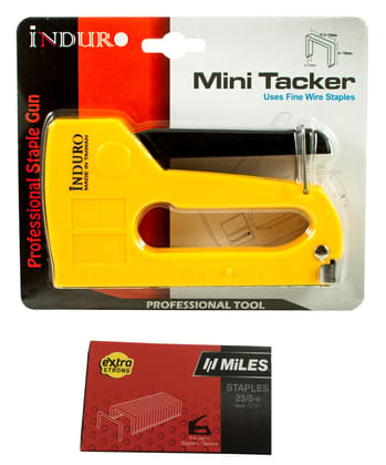 INDURO Plastic Stapler for Wood Yellow and Black with 1000 Staples (Light Duty)
